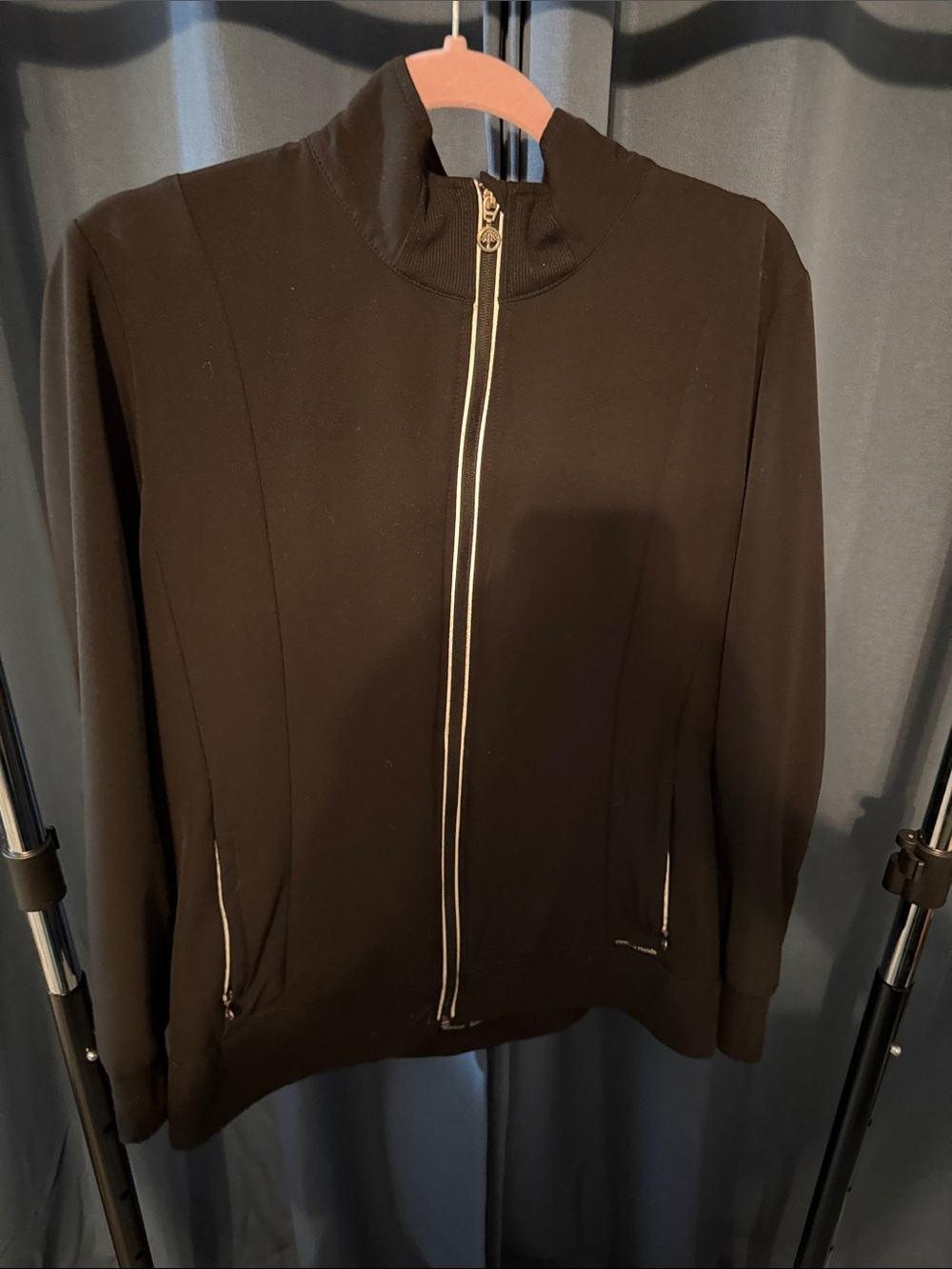 Black Zip-Front Bomber Jacket with Gold Zipper